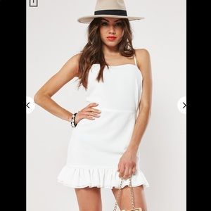 Misguided White Cami Tie Ruffle Hem A Line Dress